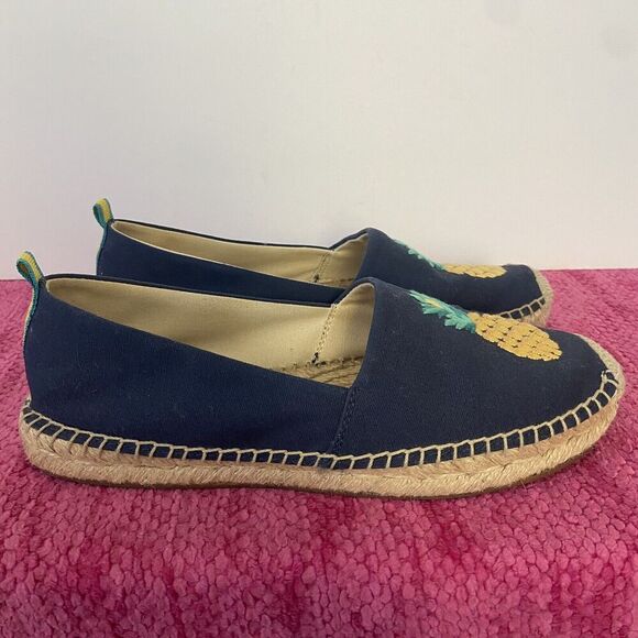 Vera Bradley Embellished Pineapple Espadrilles Navy Blue Size 8 - Picture 2 of 10
